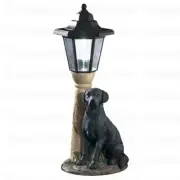 Realistic Labrador Dog Sculpture w/ Solar LED Lighted Lamp Post Patio Lawn Decor