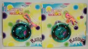 2 Multi Color FLASHING Necklace Blue With Rainbow Pull Over Strap NIP