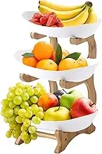 MEFESE 3 Tier Fruit Basket for Kitchen Fruit Bowl with Bamboo Wood Stand Easy Install 3 Tier Serving Stand Snack Dessert Cake Tray Plate Rack for Party Wedding Buffet