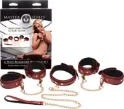 6 Piece Burgundy Bondage Set Leather Restraint Kit Wrist Ankle Cuffs Collar