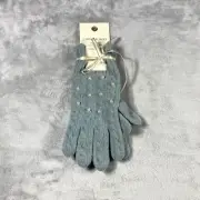 NEW Cynthia Rowley Knit Gloves, Blue With Pearls, Very Soft! New