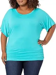 [Star Vixen] Women's Plus-Size Scoop Neck Dolman Sleeve Side Shirring Comfy Tunic Top