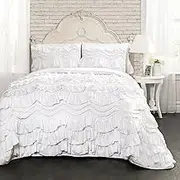 Lush Decor 16T000647 Kemmy 3 Piece Quilt Set, White, Full/Queen