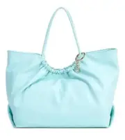 NEW LDT Leather Tote Satchel Aqua Blue Lily Robins Egg Pockets large