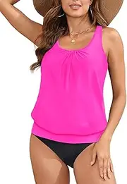 [Yonique] Women Two Piece Tankini Blouson Swimsuit Bathing Suits Racerback Swim Tank Tops with Bottoms Tummy Control Swimwear
