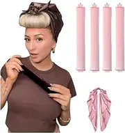 NEDLON 5PCS Heatless Hair Curler, Heatless Curlers Headband with Hook and Kerchief, Hair Curlers No Heat for All Hairs Types, Soft Hair Roller for Sleeping, Heatless Curling Set Overnight Curls (Pink, 5 Pack)