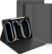 KVAGOiPad Pro 11 Inch M4 Case with Keyboard 2024, iPad 11 Pro Magnetic Keyboard Case Detachable Backlit Wireless Keyboard Protective Soft Folio Tablet Smart Case Cover with Pencil Holder (Space Black)