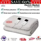 Fleecy Electric Blanket Double Bed Fully Fitted 9 Heat Level Warmer Winter Throw