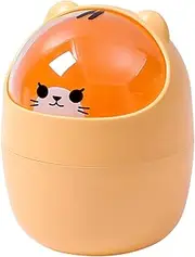 Mini Trash Can, Cute Animal Shape 15.5 x 11cm Small Car Garbage Basket with Lid, Space Saving Multifunctional Wastebasket for Office, Automobile (Orange)