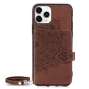 For Iphone 11 Pro Case With Magnetic And Bracket Function With Card Bag / Wallet / Photo Frame Function With Hand Strap(Brown)