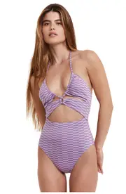 Flirtt Gottex Check It Out Cut Out One Piece in Multi Purple at Nordstrom, Size Large