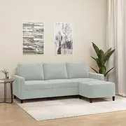 3-Seater Sofa Light Grey Velvet, Modular Couch for Living Room, Comfortable Furniture w/Footstool, 180cm, Concept, Sectional
