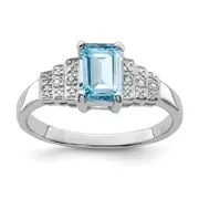 Sterling Silver Rhodium Plated Diamond u0026 Light Swiss Blue Topaz Ring
