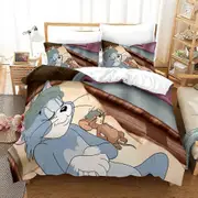 v277 Bed Sheets Anime Mouse Jerry Cartoon Cat Tom Bedding Set,Duvet Cover Bed Set Quilt Cover Pillowcase,King Queen Twin Size Boys Girls Adults 3-Piec