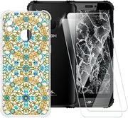 ESACMOT Kaleidoscope Pattern Case Compatible with AGM A10 + [2 Pack] Screen Protector Tempered Glass, Shockproof Case Cover for AGM A10 (5.7 inch)