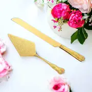 Set 2 Gold Cake Server & Knife with Orante Handles