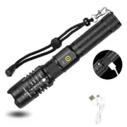 Portable LED Flashlight Tactical Torch Super Bright Zoomable USB Rechargeable