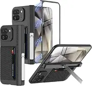 [RUNGOS] for Google Pixel 9 Pro Fold Case with Card Holder & Stand [with Hinge Protection, Screen Protector, Hidden Kickstand] Mili-grade Protection All Inclusive Wallet Case for Google Pixel 9 Pro Fold