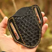 PANCAKE Black Engraving Leather Knife sheath Fixed Blade & Folding Pocket knife