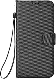 Simplicity Diamond Texture Anti Fingerprint Phone Case Compatible with TCL 50 SE 505 TCL505 4G Phone Cover Flip Cover Holder Card Slot Wallet Clip Housing (Black,TCL 505 4G)