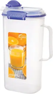 KLIP IT Utility Collection Juice Pitcher, 67.6 Oz./2.0 L, Clear/Blue