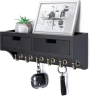 Key Holder Wall Mount with 2 Drawer Organizer : Decorative Mail Organizer with 6