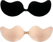 [Groliva] Sticky Bra Backless Adhesive Strapless Invisible Push Up Stick on Bras for Women，Strapless Sticky Bras 2 Pair