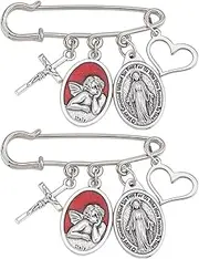 [WEBEEDY] 2 Styles Silver Guardian Angel Pins Brooch Pin with Heart Cross Pendant Safety Pin Jewelry for Women Fashion, Decorative Pins for Clothing Dress Sweater Jeans Anniversary Unique Gift, Alloy