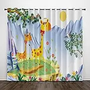 Exquisite Kids Blackout Curtains Cartoon Drawing Animal Giraffe 104x94 Inch Bedroom Eyelet Thermal Insulated Room Darkening Printed Curtains for Nursery,Set of 2 Panels