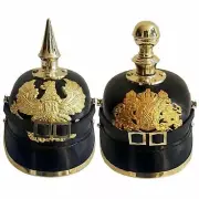 SET OF 2 PCS WW1 & WW2 German Pickelhaube Spiked Leather Officer Helmet Helmet