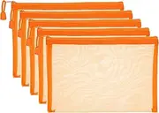 uxcell A5 Mesh Zipper Pouch Bags, 5 PCS Mesh Bags with Zipper Plastic Storage Pocket for Organizing File Beads Office Home Supplies, 18x25cm, Orange