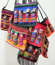 Worry doll zip purse, handmade in Mexico, multi-coloured material, assorted