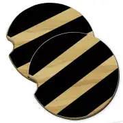Black White Stripes Wood Car Coaster Gift Set fit Car & Truck Cup Holder