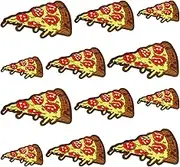 ZZXLLRO 12Pcs Iron on Patches, Pizza Embroidery Patch Cute Food Style Applique Sewing Patches for Hot Clothing, Bags, Jackets, Jeans, 3 Size L,M,S