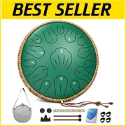 Professional 15-Note Steel Tongue Drum - Green Handpan with Music Book & Mallet