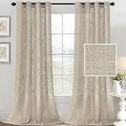 H.VERSAILTEX Linen Curtains for Living Room Sheer Curtains Natural Linen Blended Linen Textured Curtains Light Filtering Eyelet Curtains Bedroom Burlap Curtains 2 Panel, W132cm x D243cm, Angora