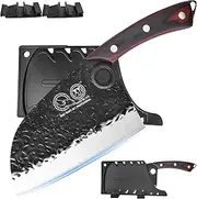 XYJ Chef Knife,Hand Forged Serbian Meat Cleaver,High Carbon Steel Butcher Knife,Full Tang,Kitchen Knives for Vegetable Meat Cutting,7 Inch Cooking Knife With Wood Handle,Hammer Pattern
