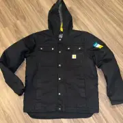 Carhartt Washed Duck Sherpa-Lined Utility Jacket Hooded Relaxed Fit Black M