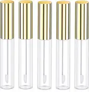 Molain 5PCS Empty Lip Gloss Tubes, 10ml Refillable Cosmetic Containers Bottles Lip Balm Bottles with Wand Concealer for Lipstick Samples, Lip Balms(Gold tube cap)