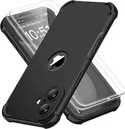 ORETECH Compatible with iPhone 16 Case with [2 x Tempered Glass Screen Protector] 360°Full Body Shockproof Case Ultra Thin Hard PC Silicone Case Cover for iPhone 16 6.1'' - Black