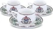 [KARACA] Nakkas Espresso Cup and Saucer Set for 6 People, 90 ml 3 oz Turkish Coffee Cups with Saucers, 12 Pieces, Mocha & Cappuccino Cups Made of Porcelain, Traditional Turkish Pattern, Dishwasher Safe