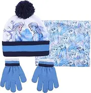 [Disney] Frozen Bobble Hat + Snood Scarf + Gloves for Girls 3 Piece Winter Set for Kids Elsa Anna