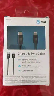 AT&T TCL01-BLK Charge and Sync USB to USB-C Cable with Lightning Connectors, 4 F