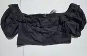 NWT! EXPRESS Size XS Women's Black BOHO/Peasant Lace Linen Crop Top