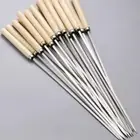 10PCS Stainless Steel Barbecue Skewers Wooden Handle BBQ Needle Barbecue