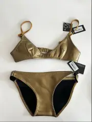 Brand New Cynthia Rowley Glideskin Gold Neoprene Bikini Size M