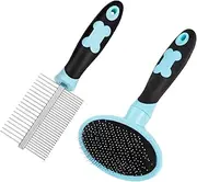 tonyg-p Dog Grooming Brush Comb Kit, Soft Slicker Brush + Double Sided Grooming Comb for Small Medium Large Pets with Long Hair(Blue)