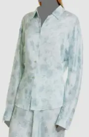 $395 Vince Women's Blue Silk Long Sleeve Button-up Blouse Shirt Top Size XXS