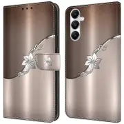 For Galaxy A55 5G Cell Phone Case Printed 3D Pattern Stand Leather Cover - Silver Flower Style A Samsung Galaxy A55 5G