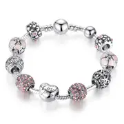 Silver plating Charm Bracelet & Bangle with Love and Flower Beads Women Wedding Jewelry_ 20CM